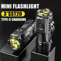 Leistungsstarke 3LED superhelle Taschenlampe, tragbare Mini-Burst-Blitz-Taschenlampe, wiederaufladbarer Notfallscheinwerfer mit Stiftclip, Schwanzmagnet