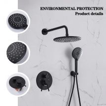 Schwarzes verdecktes Duschsystem, Regenwasserfall, Badezimmer, eingebettetes Duscharmatur-Set mit Wannenauslauf