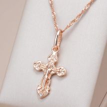 Kinel Luxus 585 Roségold Farbe natürlichen Zirkon Kreuz Anhänger Halskette für Frauen orthodoxe Kirche Jesus Charme täglich edlen Schmuck