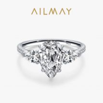 Ailmay Luxury 5ct Pear Shaped Engagement Ring 925 Sterling Silver Clear Zirconia CZ Finger Ring Fine Female Fashion Jewelry Gift