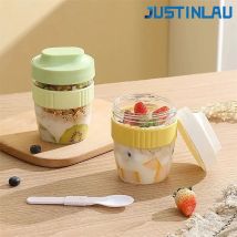 JUSTINLAU 480/570ml Salad Cup Portable Oatmeal Cereal Yogurt Breakfast Cup with Spoon Picnic Lunch Box Student Food Container