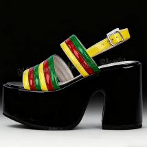 Gestreifte Sandalen, Plattform, runde Zehen, klobige Absätze, gemischte Farben, Leder, Gothic, Punk, Rock, modisch, luxuriös, elegant, würzige Mädchenschuhe, neu