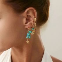 IngeSight.Z 5 Stücke Boho Zarte Blaue Stein Quasten Ohrringe Frauen Sommer Ozean Stil Seestern Muschel Anhänger Ohrring Charme Schmuck