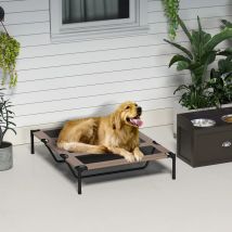 PawHut-Cama Elevada para Perros Transpirable para Interiores Exteriores, 122x92x23 cm, Café