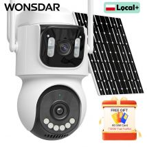 Kamera bezpieczeństwa WONSDAR z wbudowanym akumulatorem, dwoma obiektywami, zasilana energią słoneczną, 4G, bezprzewodowa, z panelem słonecznym, nagrywanie 24-godzinne, alarm, iCsee