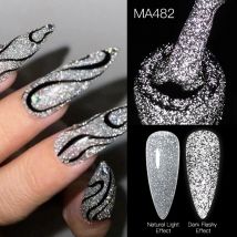 MEET ACROSS 7 ml funkelnder Glitzer-Nagelgellack in Silber und Rot, semi-permanentes UV-/LED-Nagelkunstgel, Vernis für Nägel, Maniküre-Design