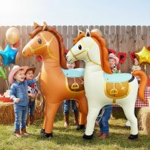 Palloncino in piedi con cavallo gigante Cavallo marrone oversize per forniture per decorazioni per feste di compleanno a tema rododeo da cowboy occidentale