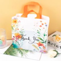 10pcs Thank You Gift Bag with Handles Plastic Floral Design Thank You Tote Bags birthday party