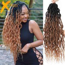 Dea Faux Locs con estremità riccia trecce sintetiche all'uncinetto estensioni dei capelli per le donne Ombre colore marrone Dreadlocks disordinati X-TRESS