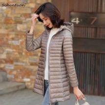 Schinteon Ultralight White Duck Down Jacket with Hood Slim Warm Coat Casual Spring Autumn Outwear New