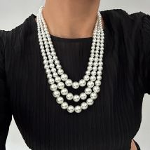 KunJoe Elegante mehrschichtige glatte Imitationsperlen-Halskette für Damen, Pullover, lange Kette, Halskette, Hochzeit, Halsschmuck
