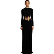 Oniflyme Black Hollow Out Bodycon Maxi Dress Women Autumn Winter Sexy O Neck Long Sleeve Backless Elegant Party Dresses Vestido