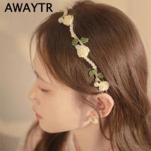 AWAYTR Blume Perle Haar Bands Für Mädchen Stirnbänder Für Haar Frau Süße Haar band Handgemachte Kopf Hoop Haar Zubehör Neue