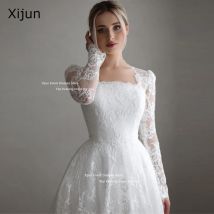 Xijun bescheidene lange Ärmel volle Spitze Brautkleider Vierkant hals Sweep Zug Brautkleider vestido de noiva Dubai arabische Frauen