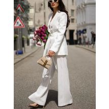 2023 frauen Hosen Anzug Langarm Mit Gürtel Blazer Mantel + Hohe Taille Baggy Hosen Weibliche Beiläufige Lose Büro Dame straße