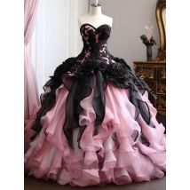Schwarz rosa Prinzessin Fee Abschluss ball Kleider Schatz Korsett Schnürung Rose Blumen applikation Abendkleid Maskerade Kostüm