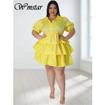 Wmstar Plus Size Kleider für Frauen solide Sommer niedlich elegante Midi-Shirts Kleid Mode Geburtstag Outfits Großhandel Drops hipping
