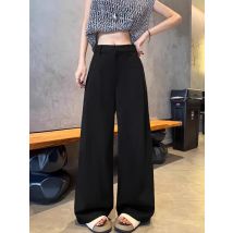 Baumwolle Leinen Breite Bein Hosen Frauen Navy Sommer Hohe Taille Anzug Hose Gerade Bein Lose Büro Weiße Hose Für Frauen