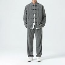 Men Corduroy Sets Men Tang Suit Jackets +Pants Male Kung Fu Traditional Chinese Top & Bottom Sets Men Tai Chi Hanfu Tracksuit