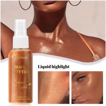 Schimmerndes flüssiges Highlighter-Spray, glitzernder, leuchtender flüssiger Highlighter für Gesicht, Körper und Haare, langanhaltendes Make-up mit glänzender Wirkung