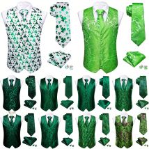 30 Farben Designer Grüne Weste für Herren Kleeblatt Paisley Karo V-Ausschnitt Weste mit Krawatte Set Hochzeit St. Patrick's Day