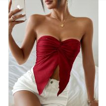 Sommer Y2K Damen Sexy Twist Front Asymmetrischer Saum Trägerloses Bandeau Crop Top Casual Tube Tops für Party Club Nachtkleidung
