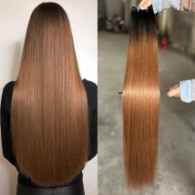 Knochenglattes Haarbündel, natürliche Haarverlängerungen, Ponytai, braune Farbe, synthetisches Yaki-glattes Haar, das voll bis zum Ende webt