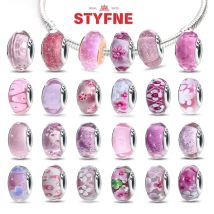 925 Silber Rosa Farbe Serie Perlen Herz Blume Muranoglas DIY Schmuck Charms Fit Original Armband für Frauen Feine Geschenke
