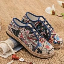 Frauen Schuhe Runden Kopf Baumwolle Leinen Leinwand Einzigen Nationalen Gewebt Runde Kappe Lace Up Tuch Schuhe Frau Wohnungen Größe 35-40
