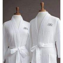 Personalized Mr Mrs Unisex Waffle Weave Robe with Pockets Monogrammed Bath Robes Printing Wedding Bridal Shower Anniversary