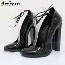 Sorbern Vintage Frauen Pump Schuhe dünne Knöchel riemen Knoten runde Zehen Block High Heel benutzer definierte Sissy Boy Schuhe benutzer definierte Farbe