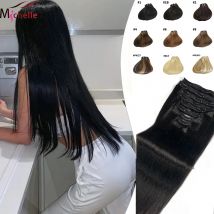Gerade Clip-in-Haarverlängerungen, 100 % brasilianisches Remy-Echthaar, Clip-in-Haarverlängerungen, 8 Stück, natürliche schwarze Farbe, Clip-Ins