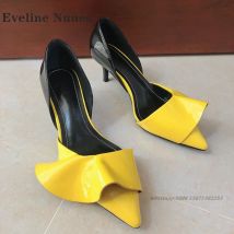 Rüschen Lack leder Damen Sandalen spitzen Zehen Stiletto Abdeckung Ferse Seite Luft High Heels gemischte Farben Slip auf flachen Schuhen sexy