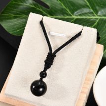 Mode Frauen Männer Schwarz Obsidian Stein Glück Anhänger Weben Seil Halskette Retro Liebhaber Halsketten Schmuck