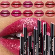 LANGMANNI 10-Farben-Lippenstift mit schrägem Mund, perlmuttartigem, drehbarem, schrägem Mund-Design, Einzelpackung, Lippenstift, dauerhafte Farbe, Lipgloss