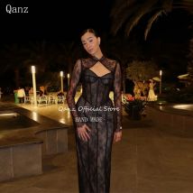 Qanz Moder Schwarz Abendkleider Mit Jacke Spitze Vestidos Para Mujer Meerjungfrau Sheer Lange Ärmel Schlitz Party Kleid Angepasst