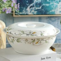 22,9 cm, goldene Wellen- und Blattbandmalerei, Staffel aus Bone China, Topf, Keramikziegel, japanische Suppenschalen mit Deckel