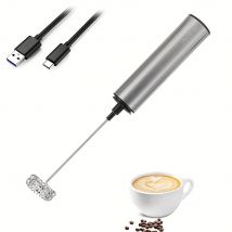 Wiederaufladbarer Milchaufschäumer aus Edelstahl mit 2 Geschwindigkeiten für Latte, Cappuccino, Espresso, Heim- und Barista-Einsatz