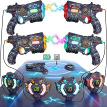 VATOS Pistole con tag laser a infrarossi ricaricabili Set x4 Gilet Dati SINCRONIZZAZIONE Pistole da tiro per interni ed esterni Gioco per bambini Ragazzi Regali