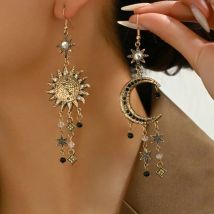 Vintage Böhmischer Stil Sonne Mond Sterne Quaste Tropfenohrring Damenmode Ohrschmuck Geschenke