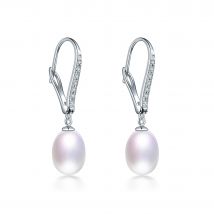 YWYC 8–9 mm Reisform-Süßwasserperlen-Ohrringe für Damen, glänzendes Zirkon, 925er-Sterlingsilber, Creolen, Schmuck, Geschenk