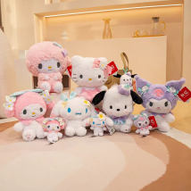 Sanrio Hello Kitty Kuromi Melody Pochacco Cinnamoroll Gefüllte Plüschtiere Anhänger Niedlicher KT Schlüsselanhänger Anime Schlüsselanhänger Weihnachtsgeschenk