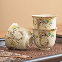 Ru Kiln Süße Katze Teetasse Niedliche Keramik-Teetasse Chinesisches Kung-Fu-Teeset Offenes Stück Kann Master Cup halten