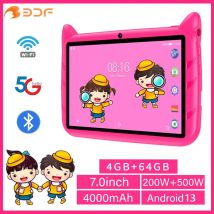 BDF Tablet per bambini da 7 pollici Android 13, 4 GB di RAM 64 GB di ROM, 1 TB di espansione, 5 GB WiFi, batteria 4000 MAH, doppia fotocamera, software regalo per bambini