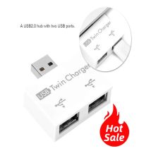 USB HUB USB2.0 Male to 2 Ports USB Twin Charger Splitter Adapter Converter Kit PortablePC Small USB Hub For Mobile Phone Laptop