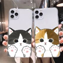 Niedliche Tier katze klar Paar Handy hülle für iPhone 15 11 12 13 14 pro xs max mini x xr 8 14 plus se Cartoon gepaart deckt Fundas