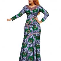 African Women Dress African Wax Print Dress Bazin Riche Long Sleeve Maxi Dress Lady African Clothes WY8679