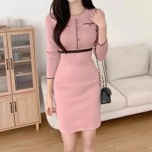 YuooMuoo Chic Mode Sexy Paket Hüften Gestrickte Kleid 2025, Herbst Winter Schlanke Taille, Figurbetontes Pullover Kleid Büro Dame Vestidos