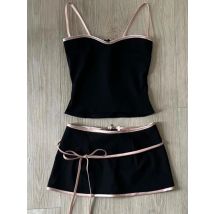 Vintage Elegant Sleeveless Woman Sexy Hotsweet Slim Fit Black Bow Strap Mini Skirt Two Piece Set Evening Party Summer 2025 New