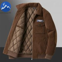 Maxbarley Herren Cord Wattierte Jacke Casual Business Verdickter Parka Hochwertige Umlegekragen Reise Winddichte Winterjacke